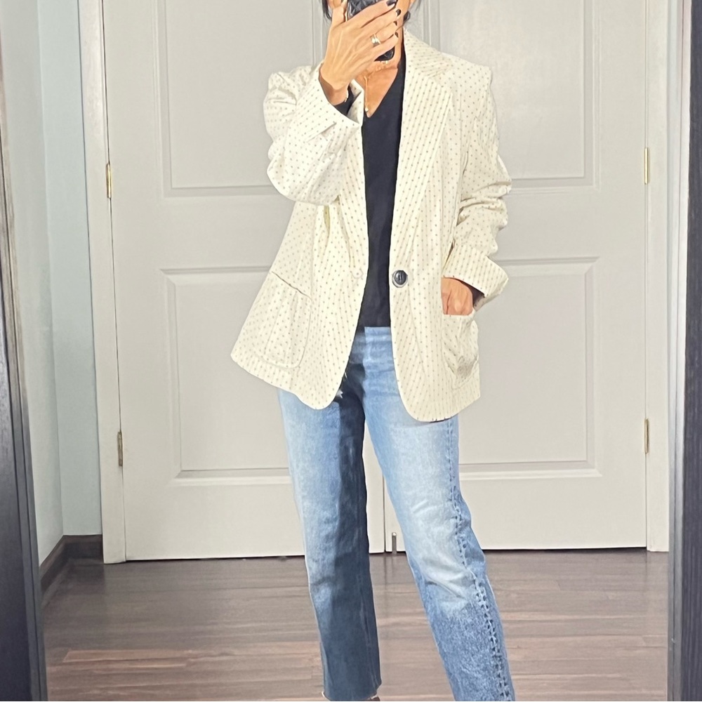 Lafayette 148 New York navy polka dot jacket size 10